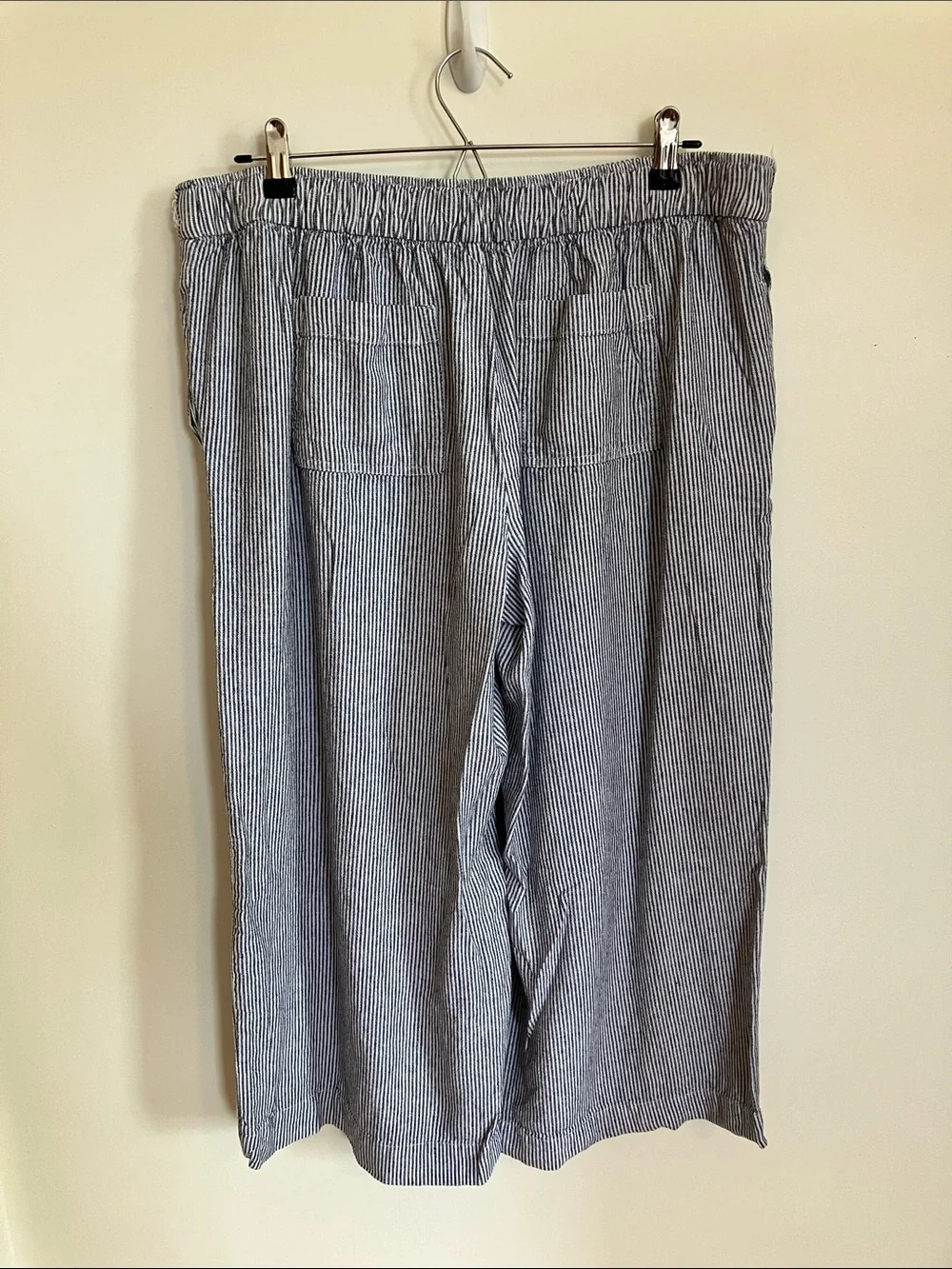 LOFT Blue and White Pinstripe Wide-Leg Capris